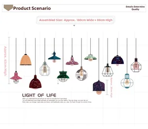 Detailed view of 180x88cm vintage hanging lamp wall decals for living room decor
