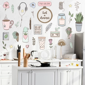 Stickers muraux autocollants style Mori avec fleurs peintes à la main et motifs vintage