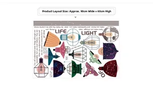 Detail view of 90x60cm modern hanging lamp wall decals with creative light bulb designs