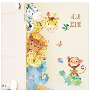 Detailed watercolor set of giraffe zebra and lion decals for nursery wall decoration