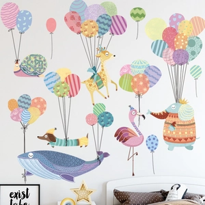 Cartoon animal hot air balloon wall stickers for nursery and children's room decor