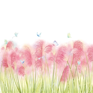 Pink watercolor reed wall stickers with butterflies for minimalist bedroom decoration