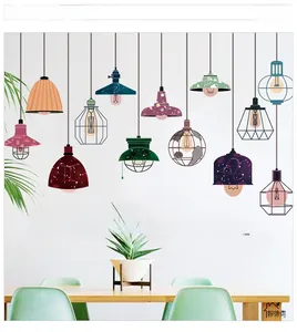 Detail view of colorful pendant lamp wall decals with motivational quotes for home decor