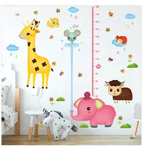 Detailed wall decal view showing 60-180cm growth chart with cartoon animals for kids room