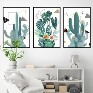 Lot de 3 décorations murales de cactus et plantes grasses avec cadres noirs modernes