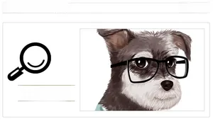 Close-up detail of a cute cartoon Schnauzer dog wearing black glasses on wall decal
