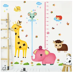 Detailed growth chart wall decal featuring cute cartoon giraffe, elephant, and sheep