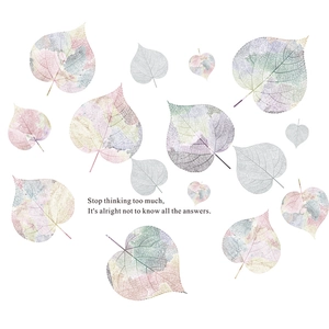 Artistic leaf wall stickers in pastel colors with translucent vein texture for home decor