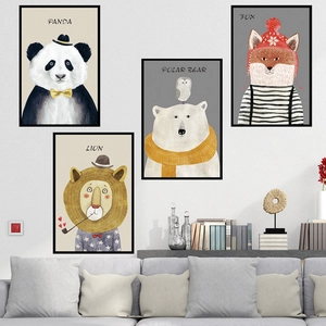 Stickers Muraux Animaux Dessin Animé Nordique PVC Auto-adhésif Panda Lion Renard Ours Polaire Décalcomanies Imperméables