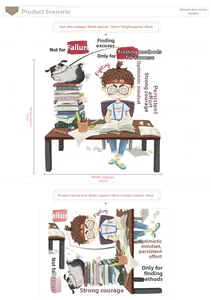 Close-up of inspirational wall stickers for students with cartoon boys and motivational text