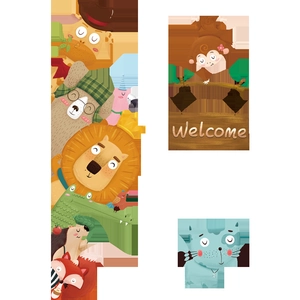 Waterproof self-adhesive wall stickers with cartoon giraffe, lion, and welcome forest animals