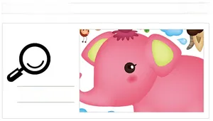 Detail showing cartoon pink elephant wall sticker with green ear and bubble motifs