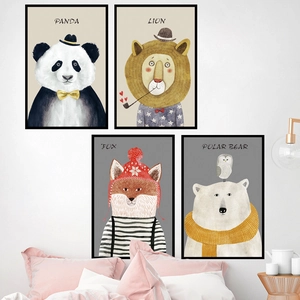 Lot de tableaux muraux animaux nordiques avec panda, lion, renard et ours polaire