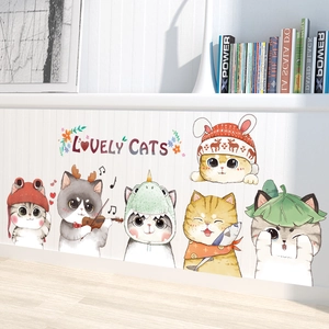 Stickers muraux chats mignons dessinés à la main avec six chats adorables en costumes