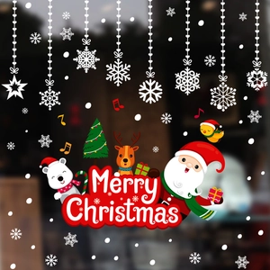 Stickers de Noël pour vitrines avec Père Noël et rennes pour décoration festive de magasin