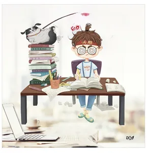 Detail of inspirational cartoon student wall sticker for dorm study and exam motivation