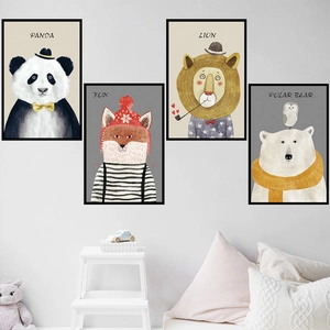 Lot de tableaux muraux nordiques animaux avec panda, renard, lion et ours polaire
