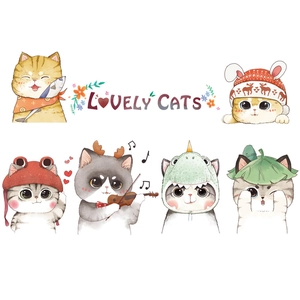 Autocollants muraux de chats mignons avec 6 chatons de dessin animé en costumes