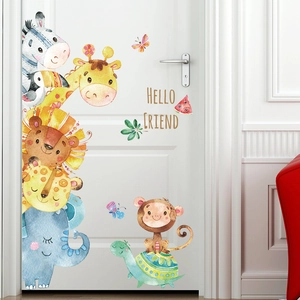 Watercolor Cartoon Animal Wall Sticker Waterproof PVC Giraffe Lion Elephant DIY Decal For Nursery Kids Room Classroom Decoration