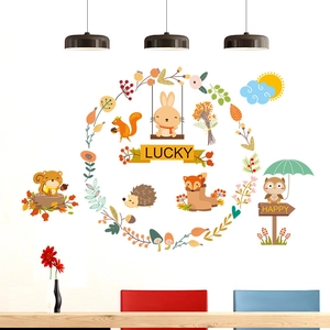 Removable forest animal wall stickers featuring rabbit, fox and owl for kids room decor