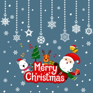 Stickers de Noël avec Père Noël, ours polaire et renne sur fond bleu de neige
