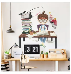 Detail of cartoon student and dog on waterproof PVC motivational study wall sticker