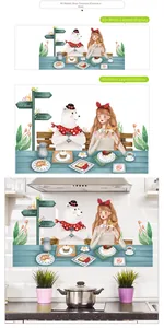 Detail of waterproof kitchen wall sticker with cute bear and sweet breakfast illustration