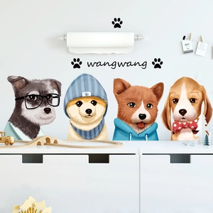 Cute cartoon dog wall decals featuring Corgi and Shiba Inu for nursery room decoration
