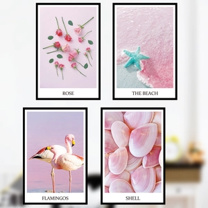 Nordic Pink Flamingo Rose Shell PVC Wall Stickers DIY Removable Art Wall Decal For Bedroom Living Room Home Decoration