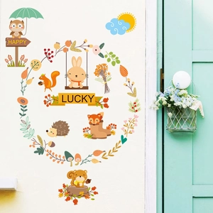 Forest animals wall stickers set with cute owl and fox for nursery and kids bedroom decor