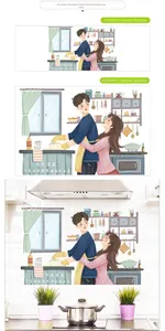 Self-adhesive kitchen wall sticker with romantic couple illustration 30x90cm and 60x90cm size