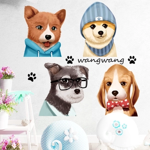 Cartoon dog wall stickers set with hand-drawn shiba inu and corgi for nursery decor
