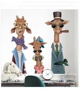 Detail of cartoon giraffe wall stickers with Rock & Cool graphic text in a modern room