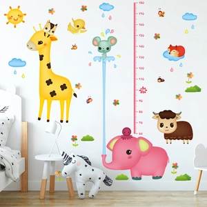 Cartoon giraffe animal growth height chart wall sticker for kids room decoration