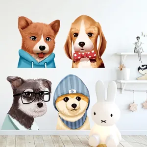 Hand-painted cartoon dog wall stickers for children's room decoration in Nordic style