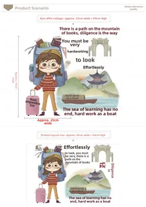 Detail showing cartoon girl wall sticker layout and 53x49cm dimensions for students
