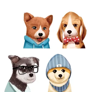 Hand-painted cartoon dog wall stickers for kids room featuring Corgi and Beagle portraits