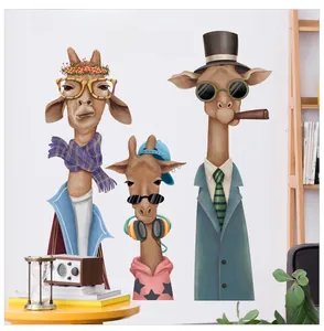 Detail of waterproof giraffe wall stickers featuring anthropomorphic cartoon designs