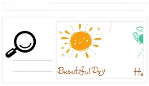 Detail of cartoon sun and flower print on fabric with Beautiful Day lettering