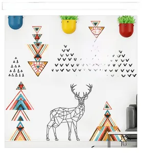 Detail view of Nordic geometric deer wall sticker with colorful triangles for living room décor