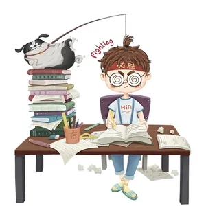 Inspirational cartoon boy studying wall sticker for student dorm and classroom decor
