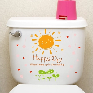 Cartoon wall stickers featuring sun and flower motifs for bathroom and bedroom decor
