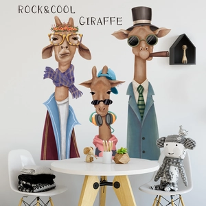 Cartoon giraffe wall stickers set with Rock and Cool lettering for creative room decor