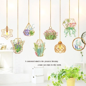 Nordic style wall stickers featuring succulent plants and geometric frames for home decor