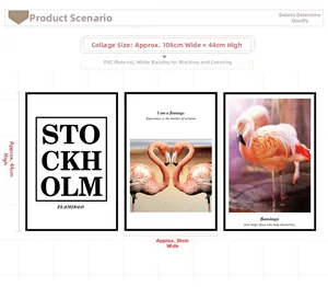 Macro detail of flamingo wall decals showing PVC texture and Stockholm typography design