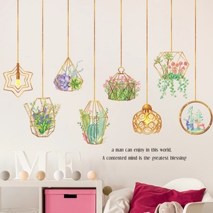 Nordic succulent wall stickers with geometric plants and deer for living room decor