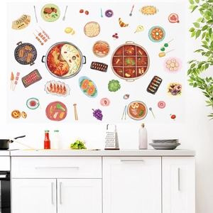 Heat-resistant kitchen oil-proof wall stickers with colorful food hand-drawn illustrations