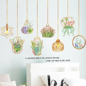 Nordic watercolor succulent wall stickers with geometric frames and inspiring quotes