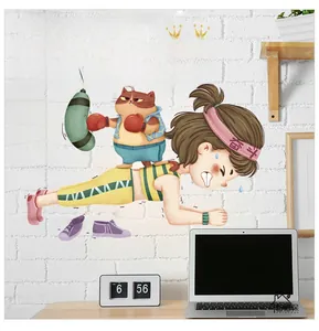Detail of inspirational wall sticker featuring cartoon girl and motivational quotes