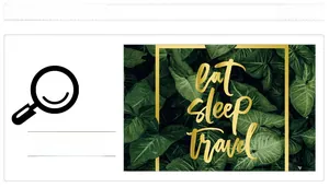 Détail d'autocollant mural feuilles tropicales avec texte doré eat sleep travel